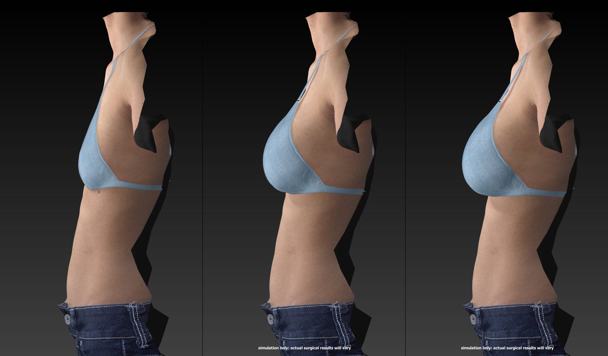 3 computer generated female torso side view